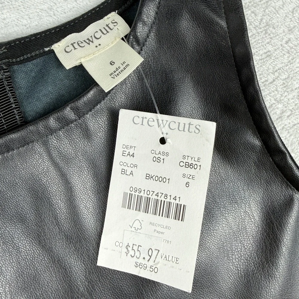 Crewcuts Faux Leather Dress Girls 6 Black Edgy Chic Vegan Drop Waist Soft NWT - Picture 7 of 7